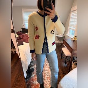 Vintage coastal grandma American nautical cardigan with gold buttons